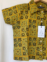 Load image into Gallery viewer, Leaf Print Ajrakh Crop Shirt | Yellow