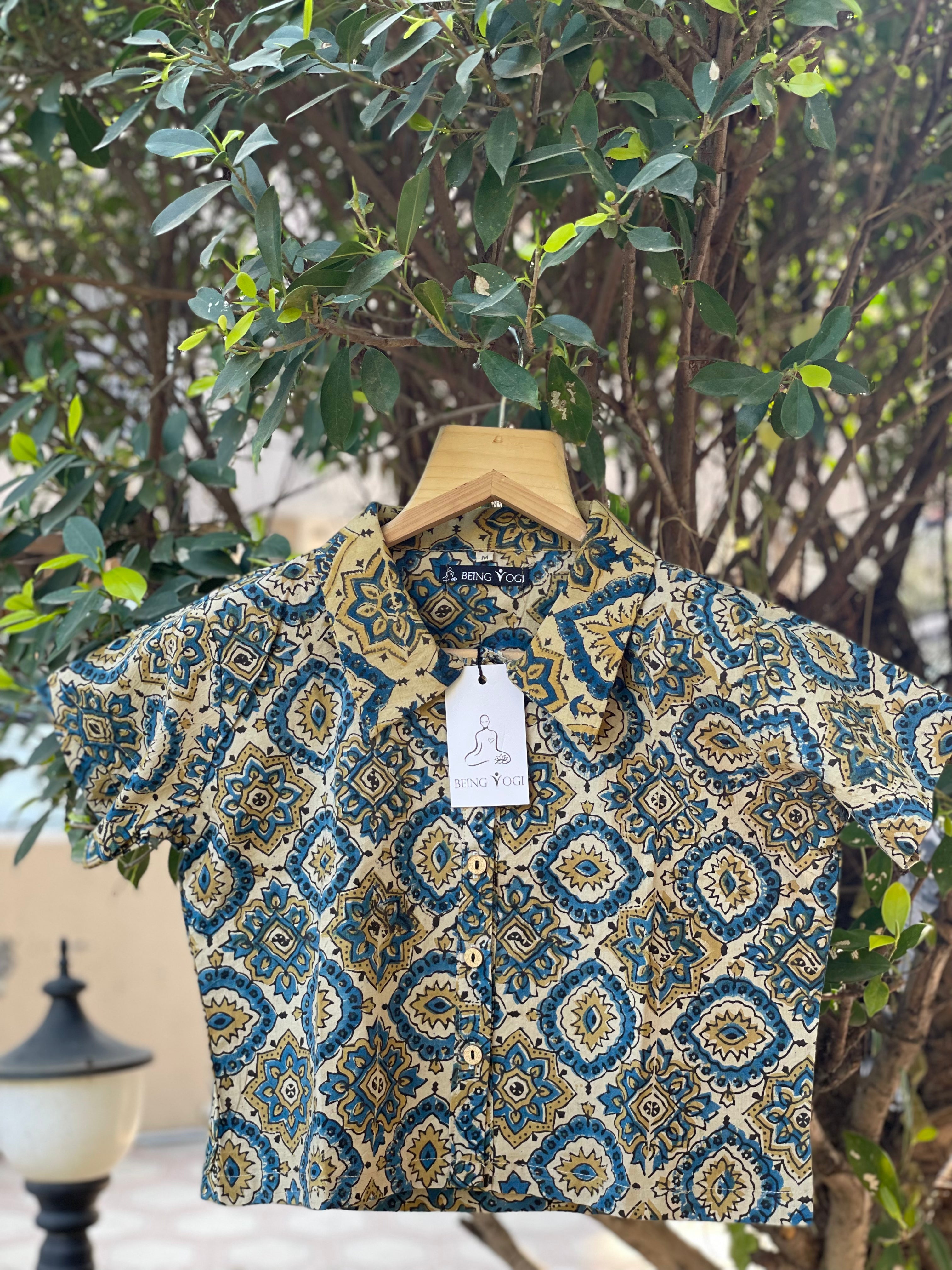 Blue - Block Print Cotton Natural Dyed Ajrakh Crop Top 06