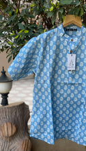 Load image into Gallery viewer, Men's Hand Block Printed Short Kurta | SkyBlue
