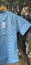 Load image into Gallery viewer, Men's Hand Block Printed Short Kurta | SkyBlue