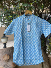 Load image into Gallery viewer, Men&#39;s Hand Block Printed Short Kurta | SkyBlue
