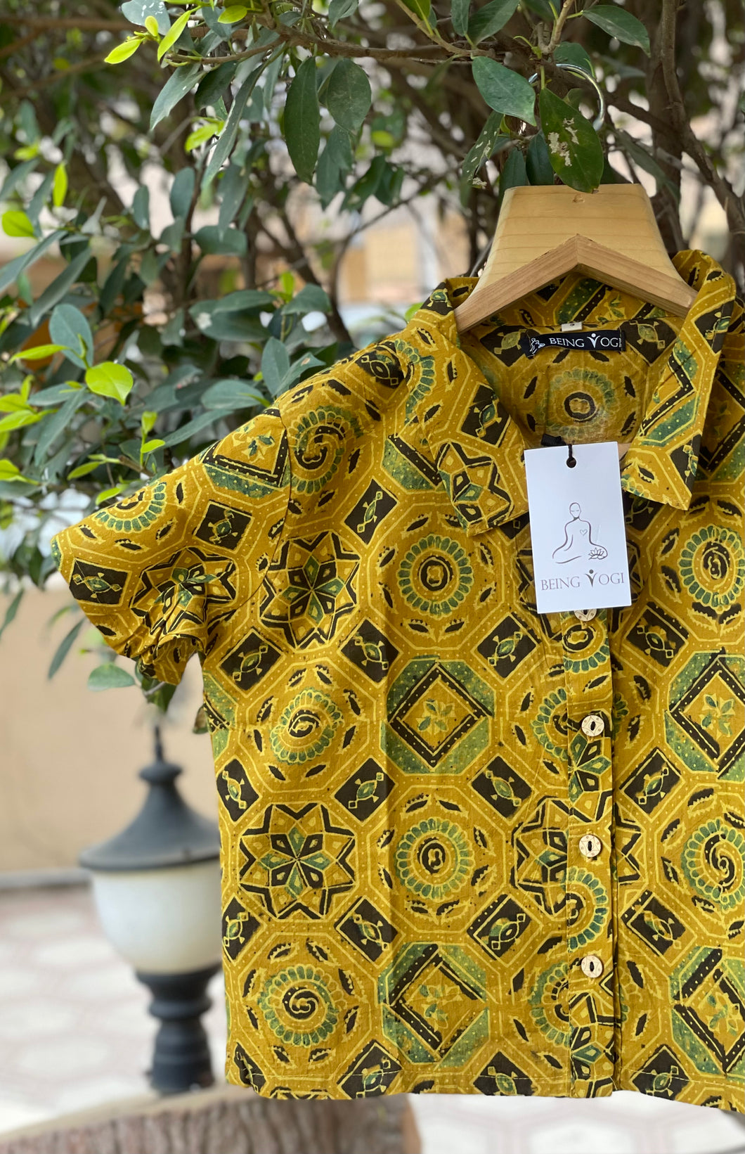 Women's Ajrakh print Crop Shirt | Yellow