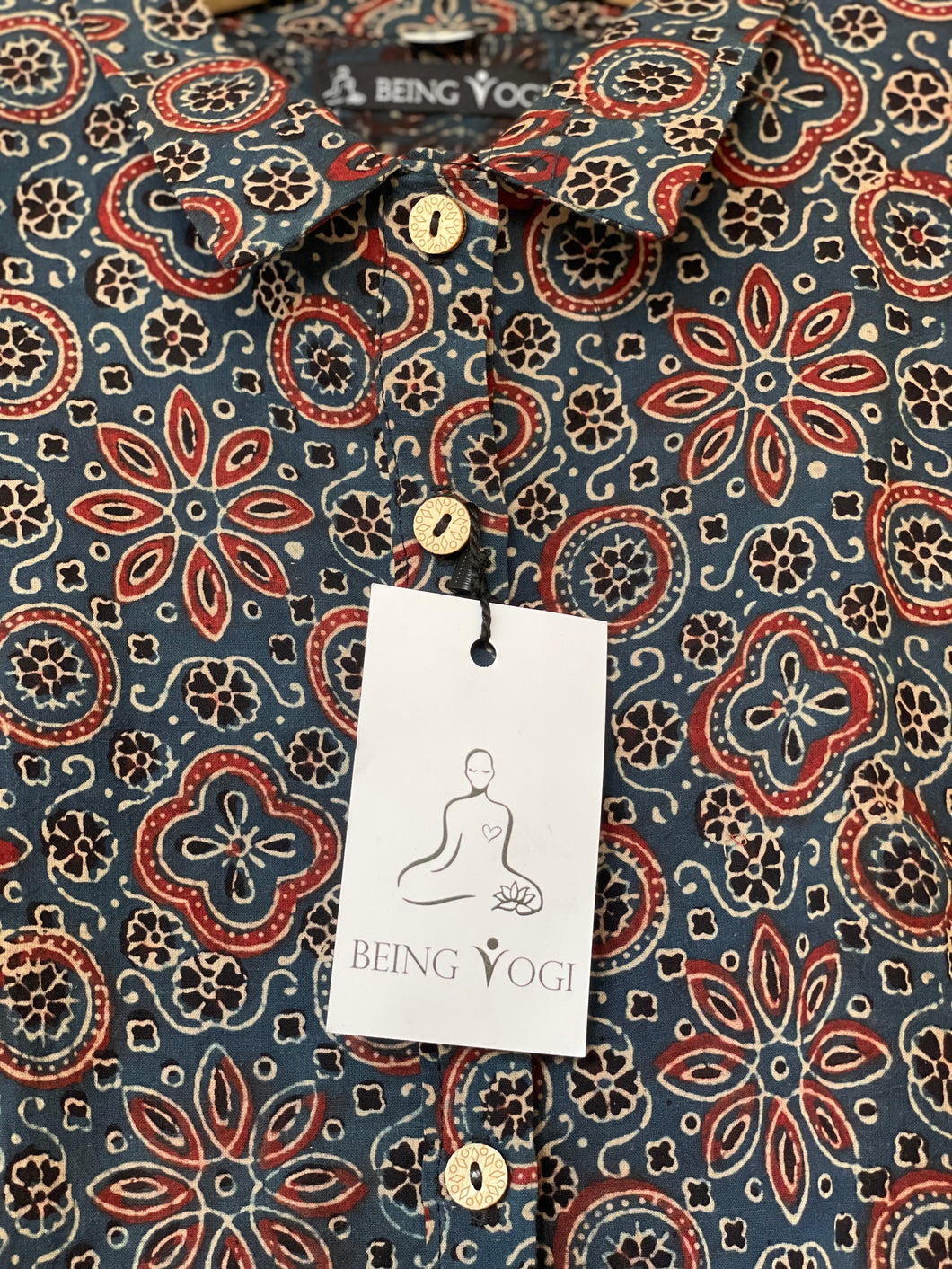 Women's Floral Ajrakh Print Crop shirt | Dark Blue
