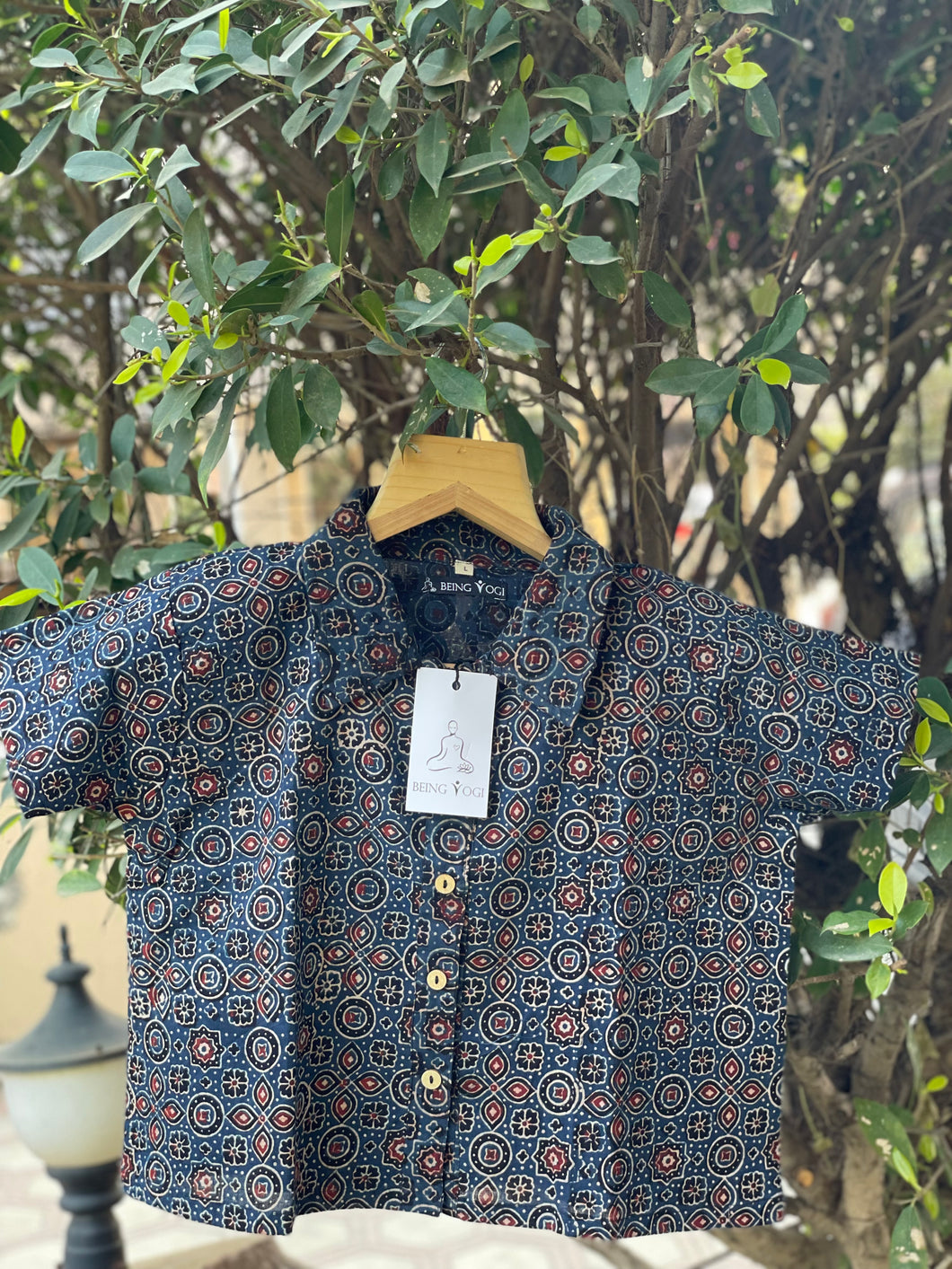 Women's Ajrakh Print Crop Shirt |Dark blue
