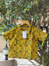 Load image into Gallery viewer, Women&#39;s Ajrakh print Crop Shirt | Yellow
