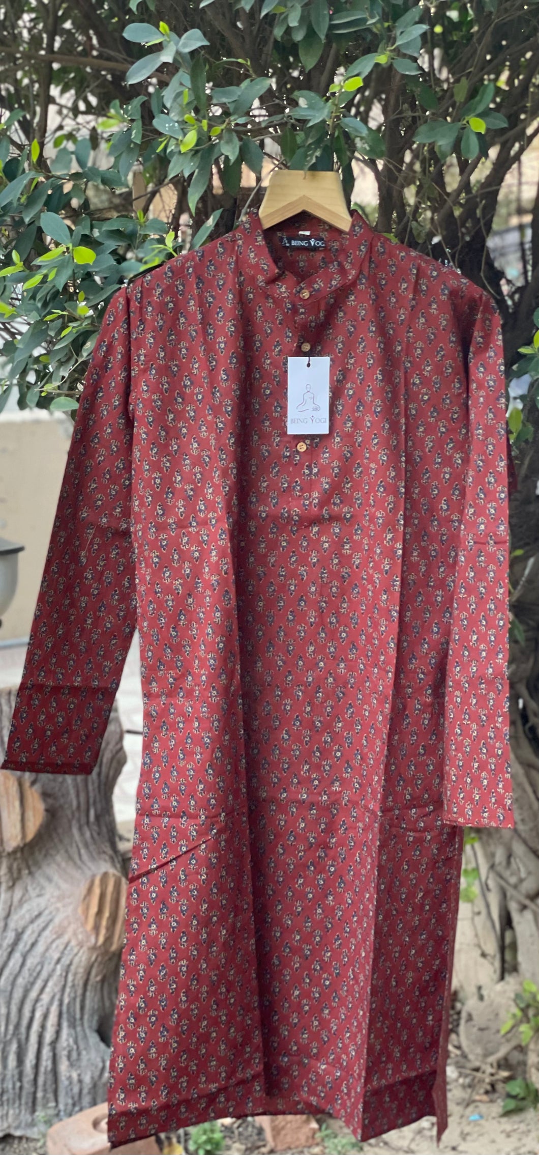 Men's Hand Block Printed Long Kurta | Red