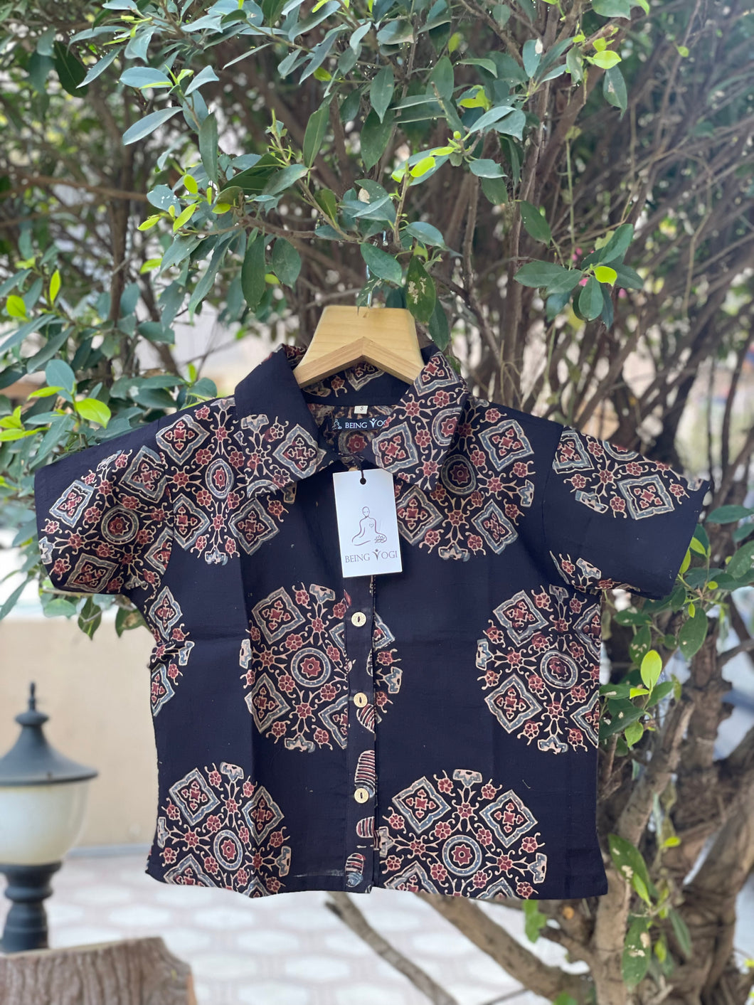 Women's Ajrakh Print Crop Shirt | Black